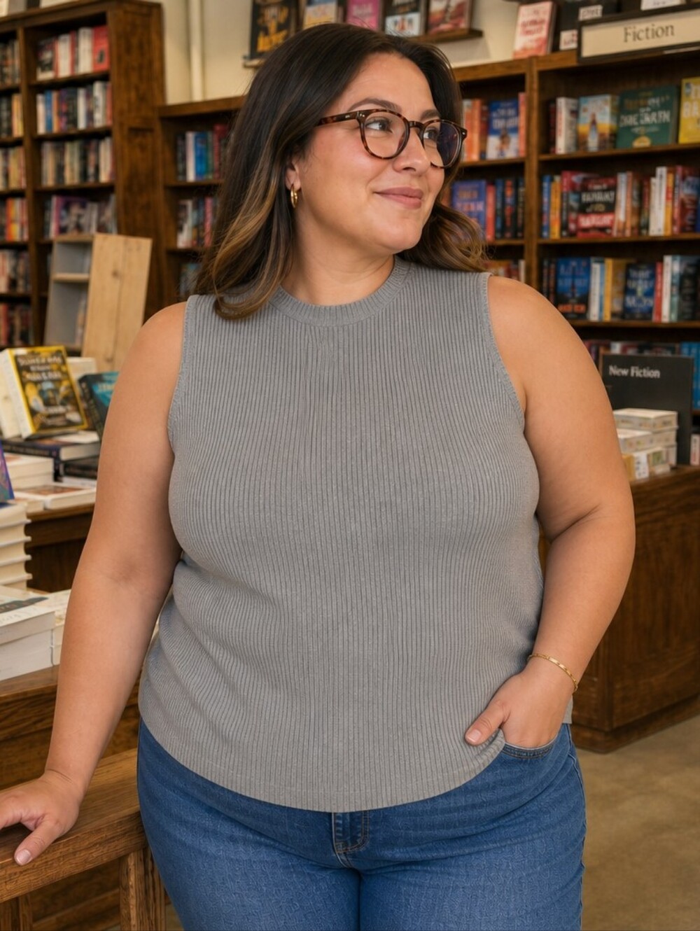 Democracy Gray Ribbed Sleeveless Sweater Tank Top